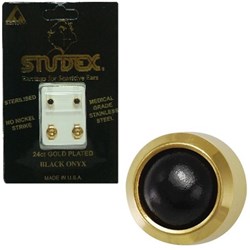 STUDEX Pearl studs - bezel set gold - regular black onyx